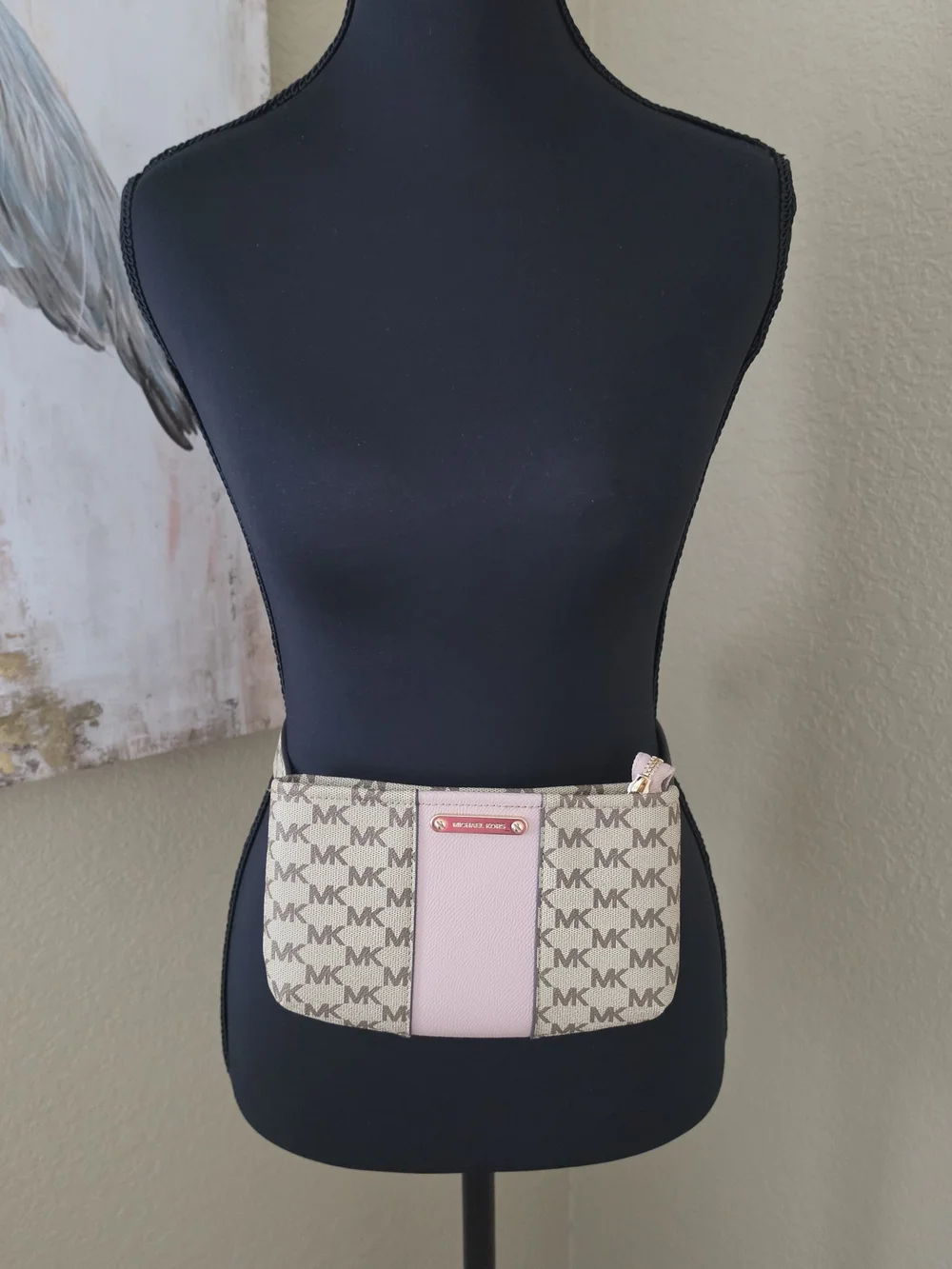 Michael Kors Beige and Pink Patterned Crossbody Bag Or Fanny Pack.